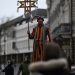 Stilt walker in costume at Vilnius street festival, capturing urban celebrations.